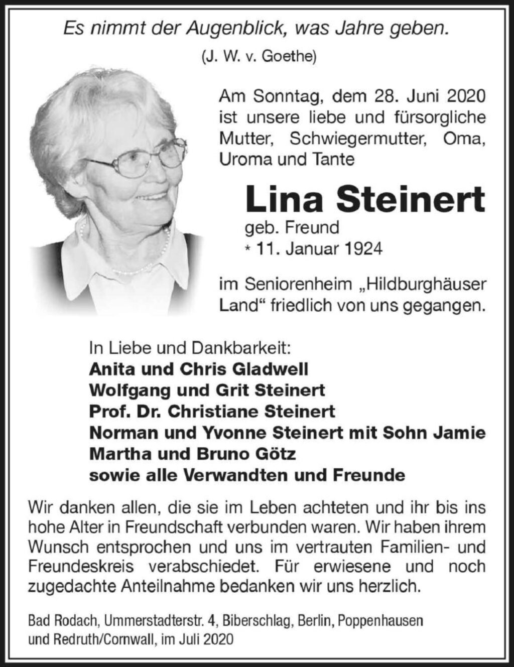 Lina Steinert (geb. Freund) – Südthüringer Rundschau • Meinungsfreudig ...